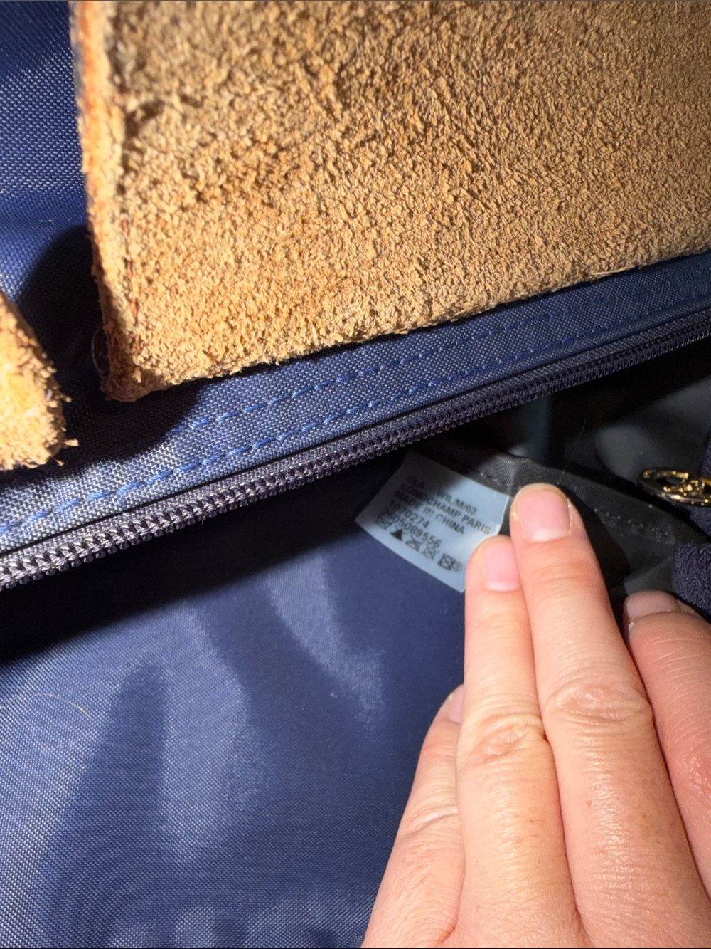 Longchamp Le Pliage Navy Tote with Brown Leather Trim - Authentic - Picture 8 of 8